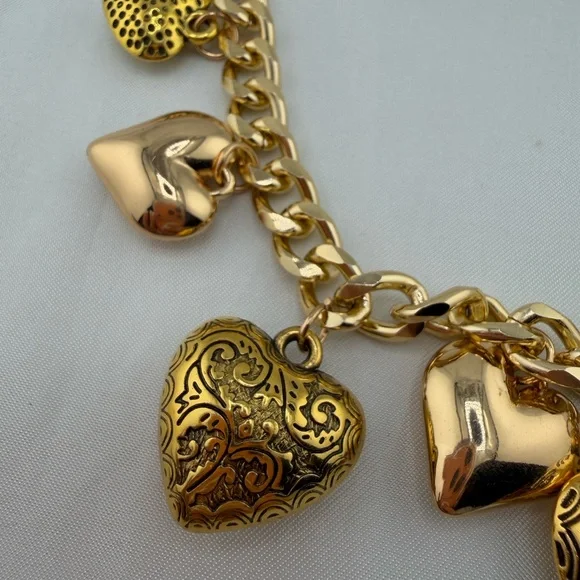 Gold Heart Charm Chain Necklace | Vintage Inspired Statement Jewelry - Picture 8 of 9